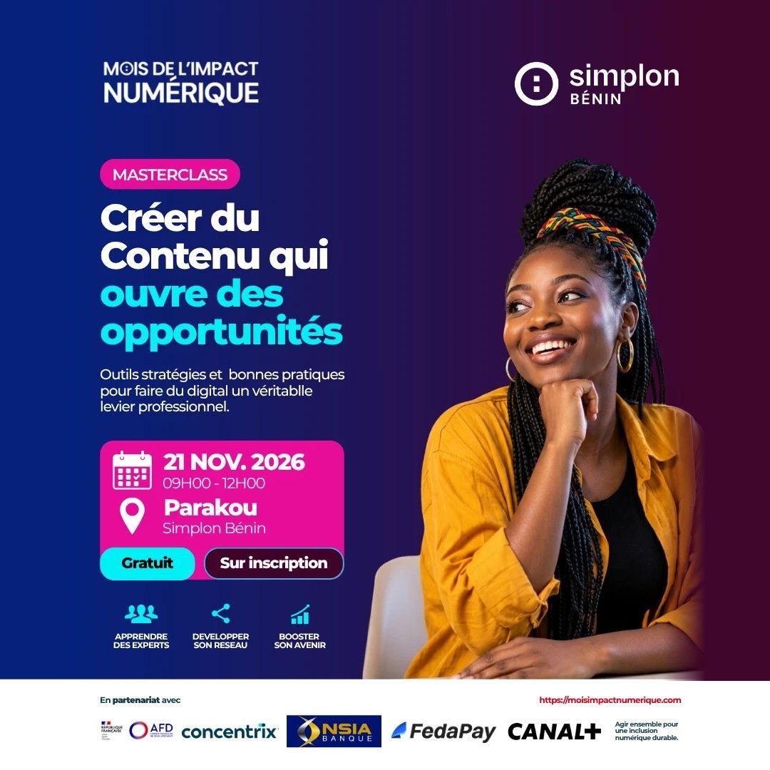 Affiche de la masterclass « Créer du contenu qui ouvre des opportunités », le 21 novembre 2026 à Parakou