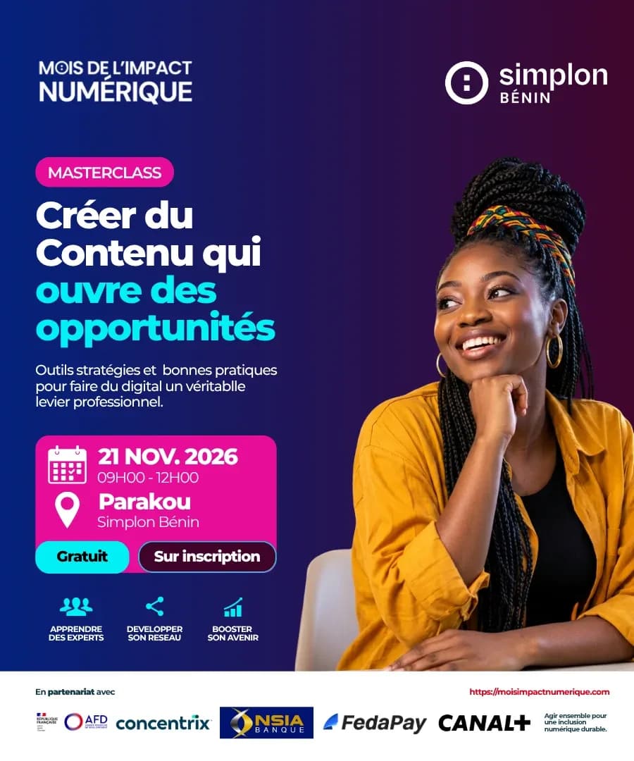 Affiche de la masterclass « Créer du contenu qui ouvre des opportunités », le 21 novembre 2026 à Parakou